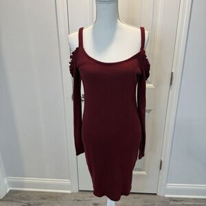 Hollister Cold Shoulder Long Sleeve Ribbed Red Burgundy Dress Women's Large